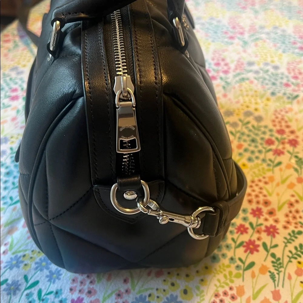 Coach Rowan Black Quilted Leather Satchel with Crossbody Strap - Picture 3 of 9